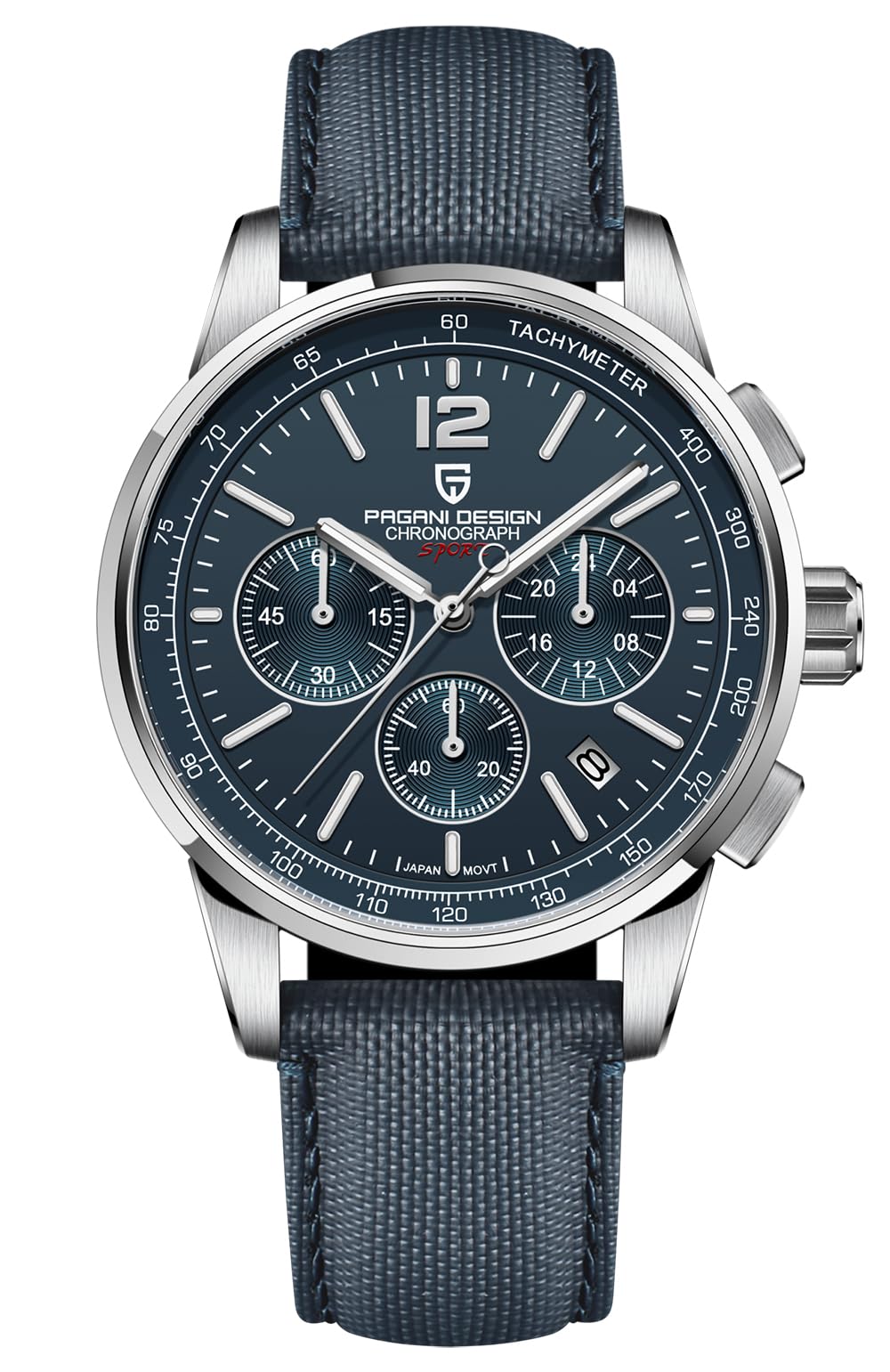 Men's Quartz Chronograph Watch, 100M Water Resistant Stainless Steel, Sapphire Glass, Nylon Strap X518