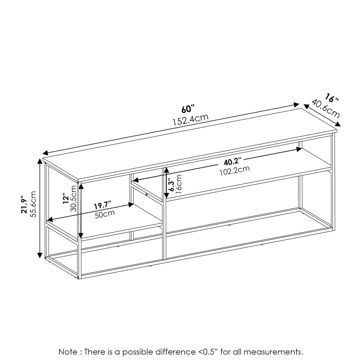 3-Tier Grey Oak TV Stand up to 65 Inch Y85791