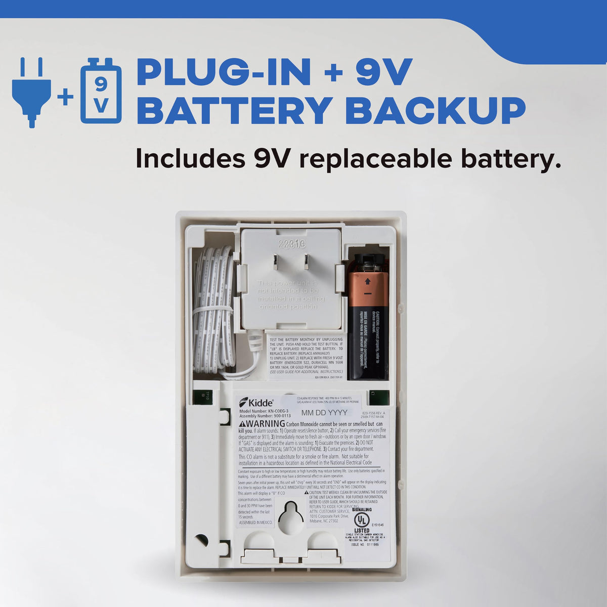 Carbon Monoxide & Explosive Gas Detector, Plug-in with Battery Backup R51080