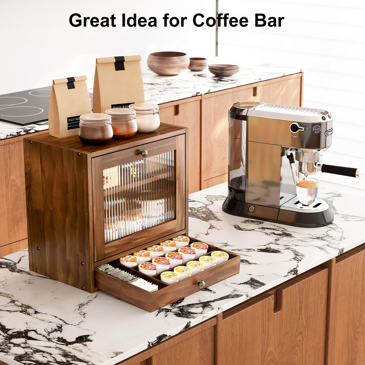 Wooden Bread Box with Drawer & Window H2308