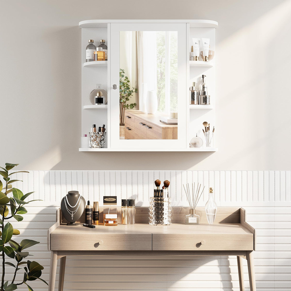 White Wall Mounted Medicine Cabinet with Mirror R800635