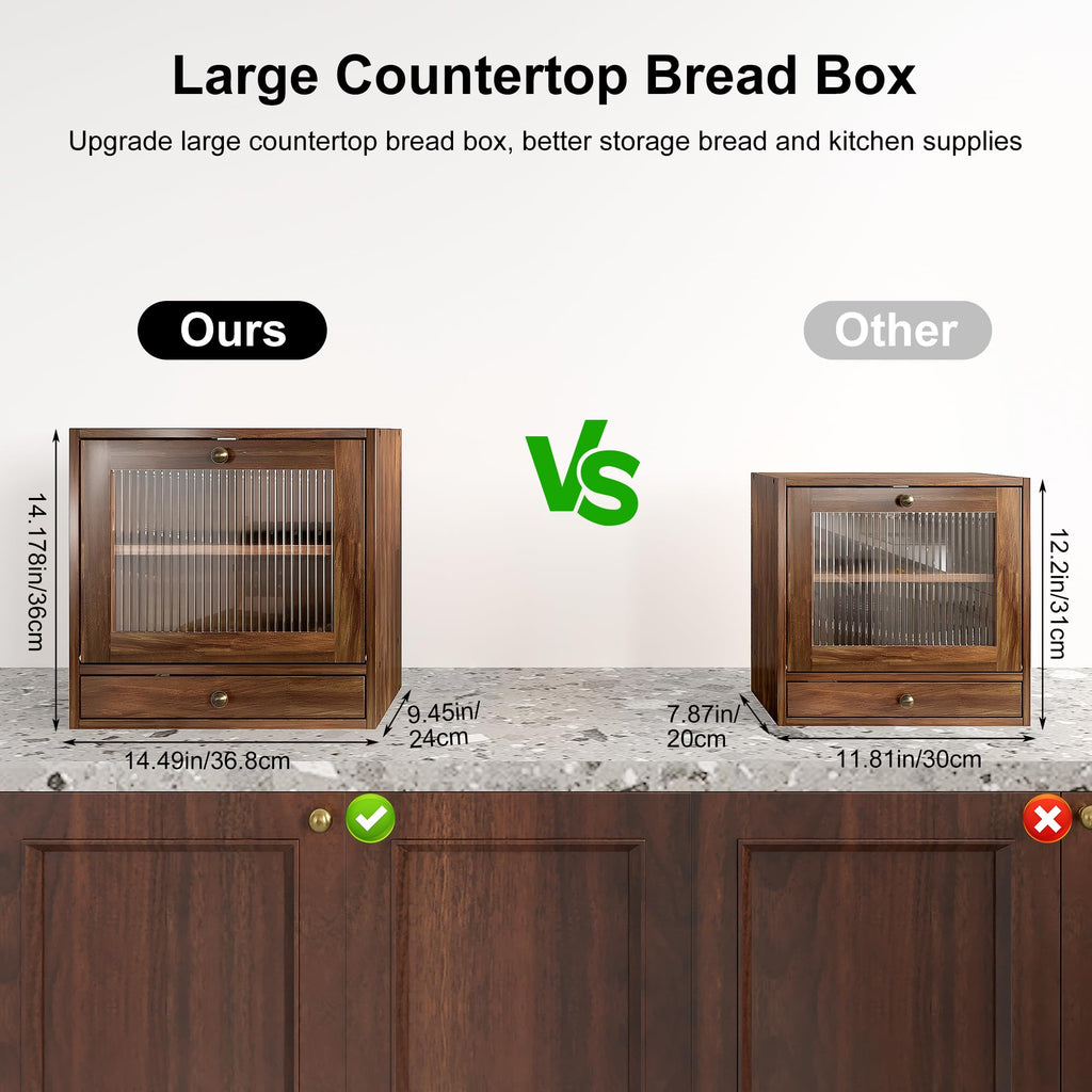 Wooden Bread Box with Drawer & Window H2308