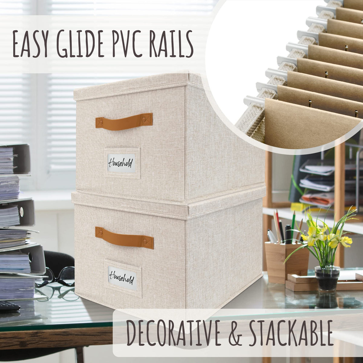 Collapsible Linen File Organizer Box Set of 2 A204
