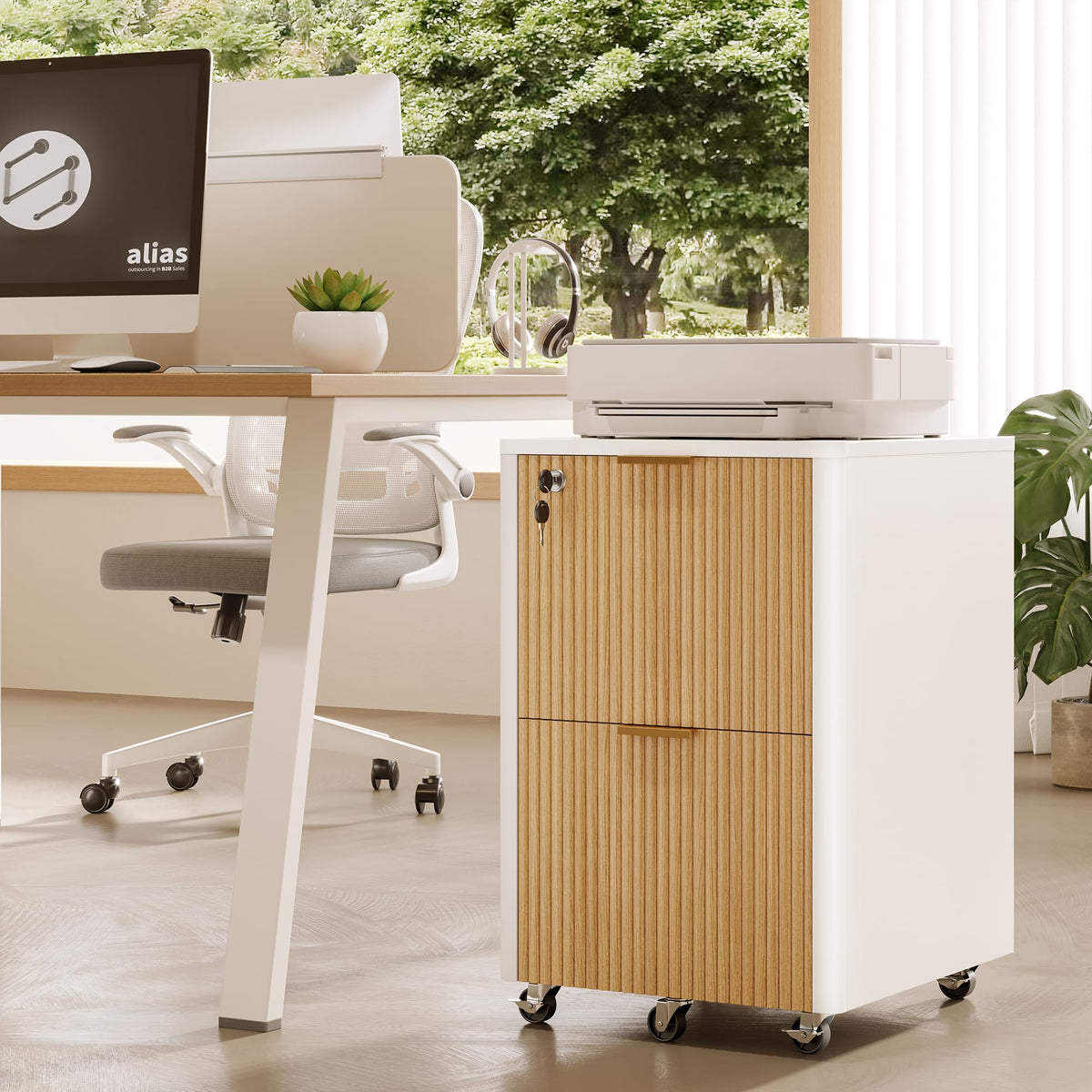 2 Drawer Wooden Mobile File Cabinet with Lock P6247