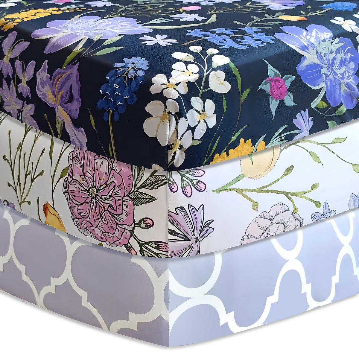 Soft Floral Crib Sheets 3 Pack 28'' X 52'' Fitted Microfiber Violet W33529