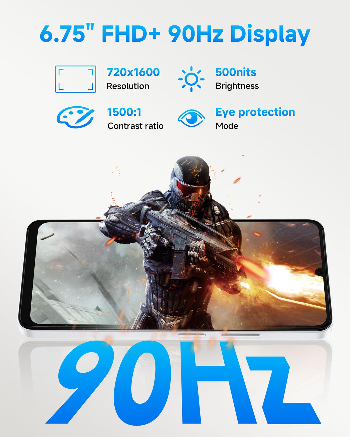 Unlocked Smartphone 8GB+128GB 6.75" 90Hz Android 14 50MP Camera 6000mAh White L3175