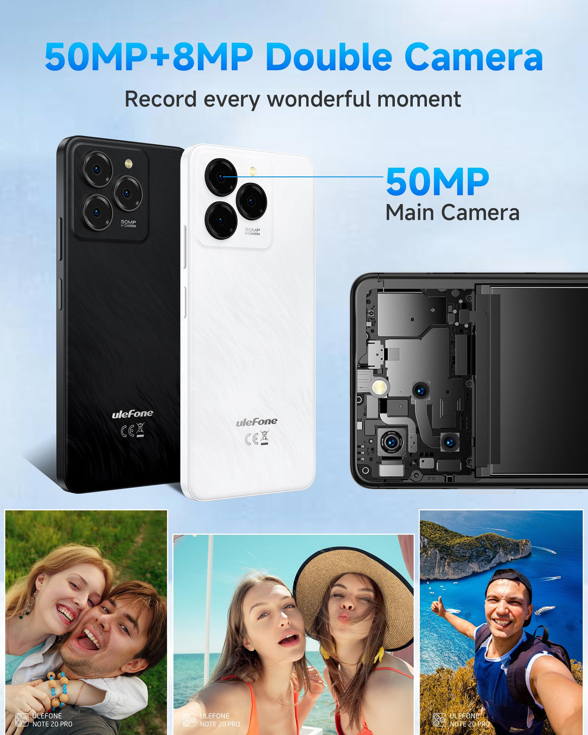 Unlocked Smartphone 8GB+128GB 6.75" 90Hz Android 14 50MP Camera 6000mAh White L3175
