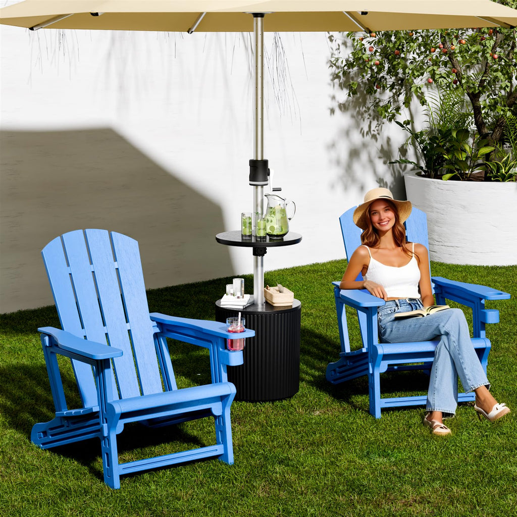 Klein Blue Plastic Adirondack Chairs Set of 2 with Cup Holder V16334