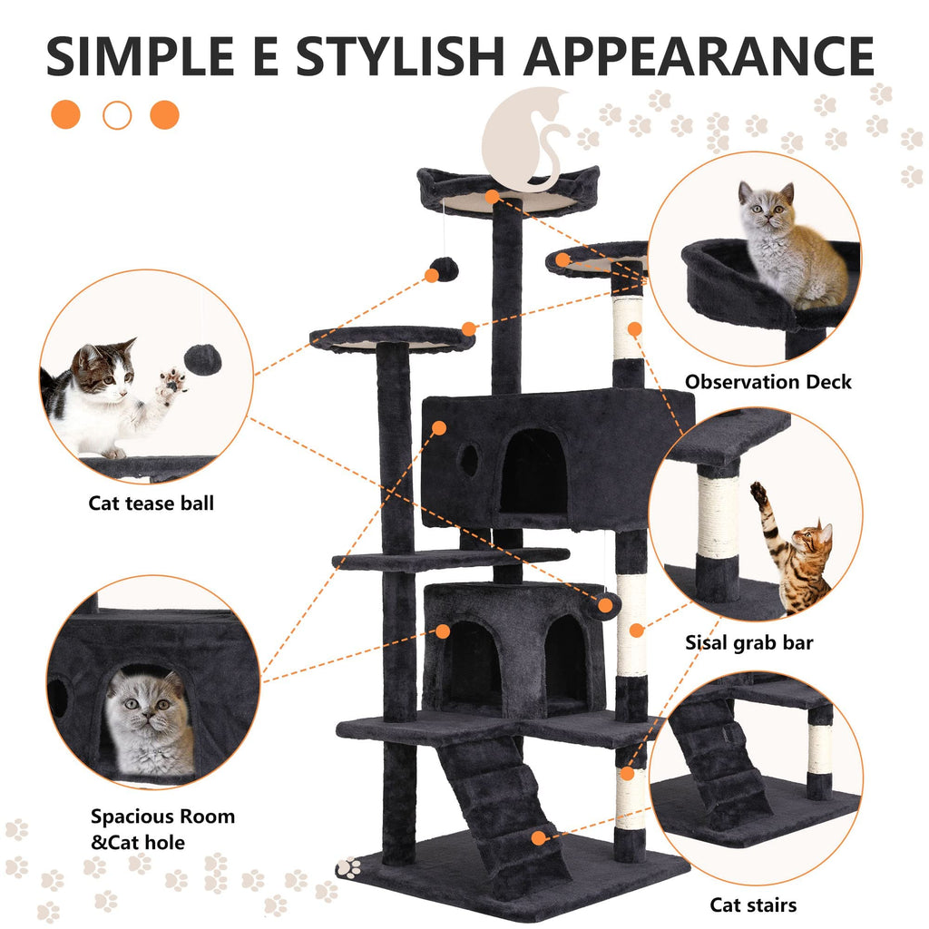 70 Inch Multi-Level Cat Tree with Scratching Post, Condo, Plush Perch I211389