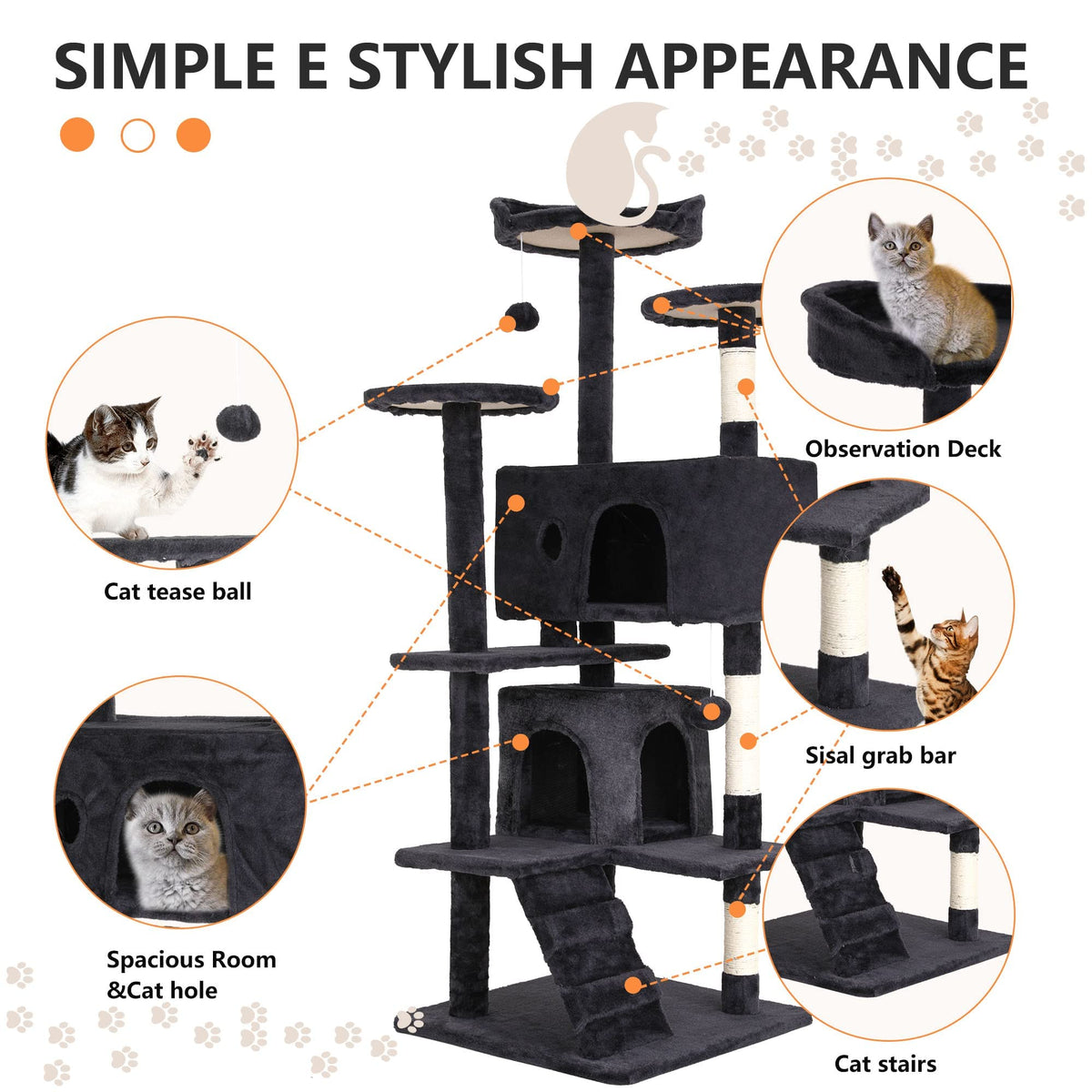 70 Inch Multi-Level Cat Tree with Scratching Post, Condo, Plush Perch I211389