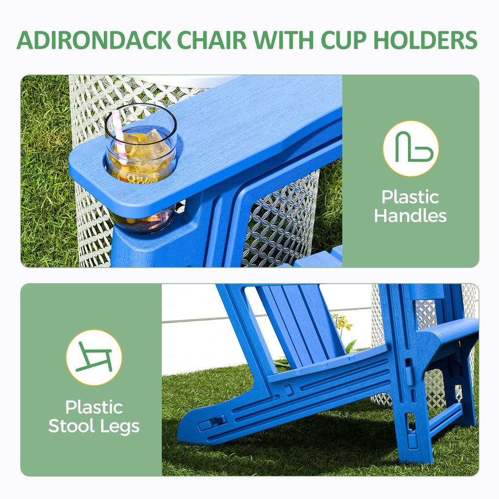 Klein Blue Plastic Adirondack Chairs Set of 2 with Cup Holder V16334