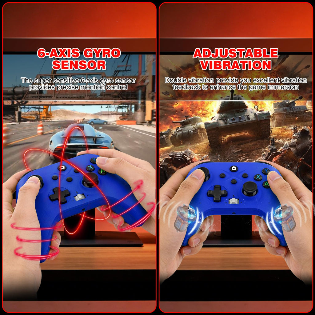 2 Pack Wireless Controller with Turbo Macro Hall Trigger Dual Vibration 3.5mm Audio Jack Built-in Battery 2.4GHz Adapter P6636