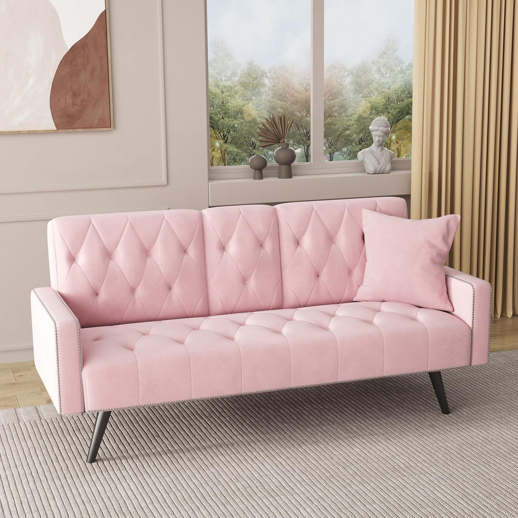 Pink Velvet 2 in 1 Futon Sofa Bed W24108