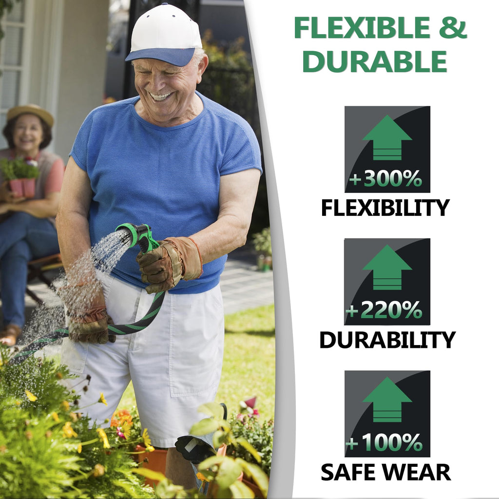 100FT Lightweight Garden Hose with 10-Pattern Nozzle T108