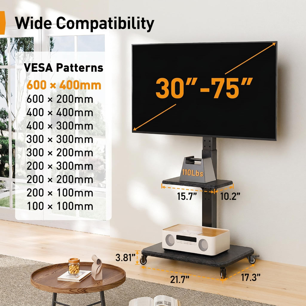 Rolling TV Stand with Wheels for 30-75 Inch TVs T84142