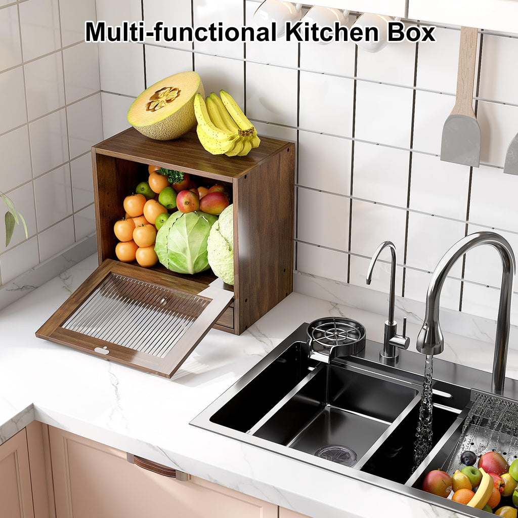 Wooden Bread Box with Drawer & Window H2308