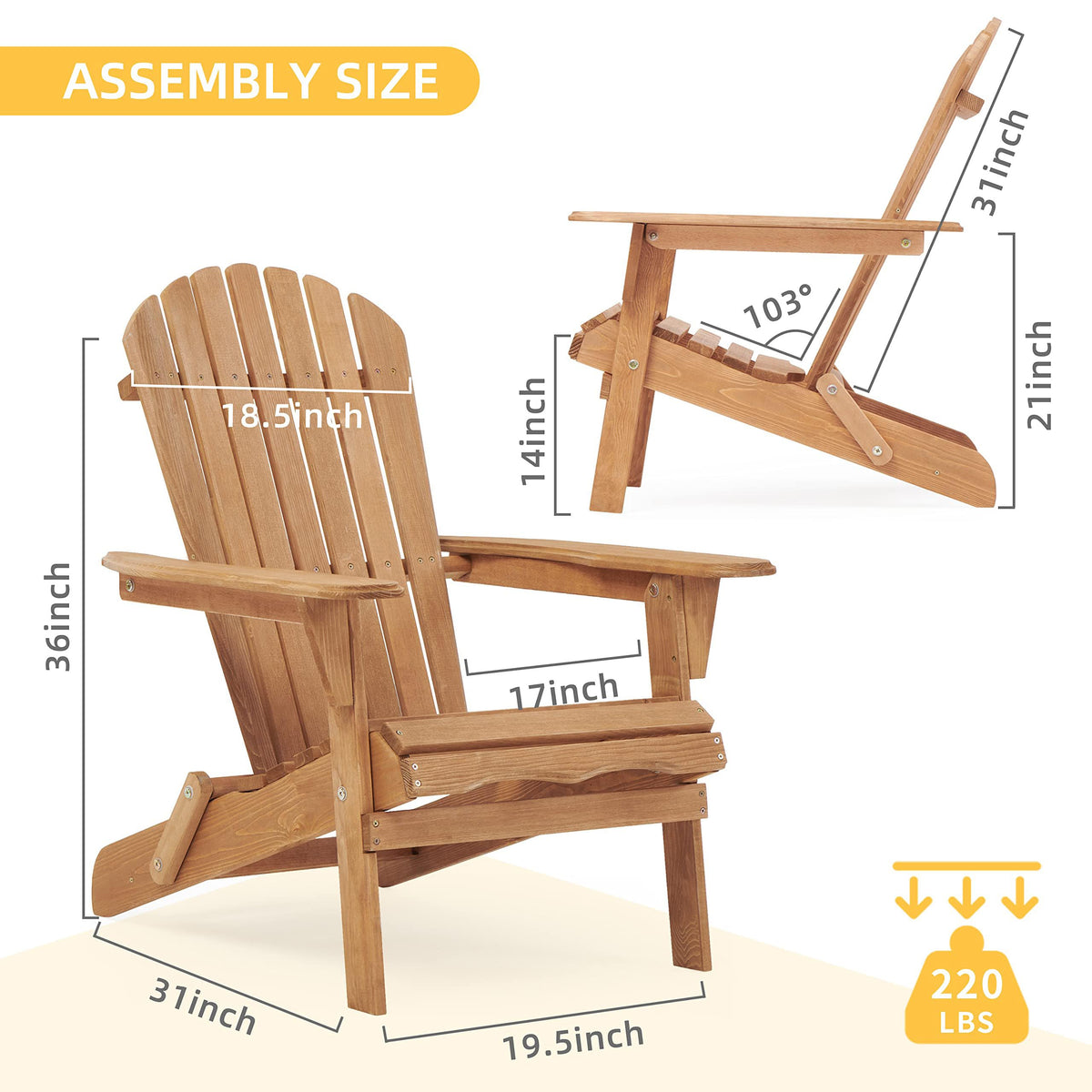 Adirondack Chair Set of 2 Wooden Folding Outdoor Chair J2783