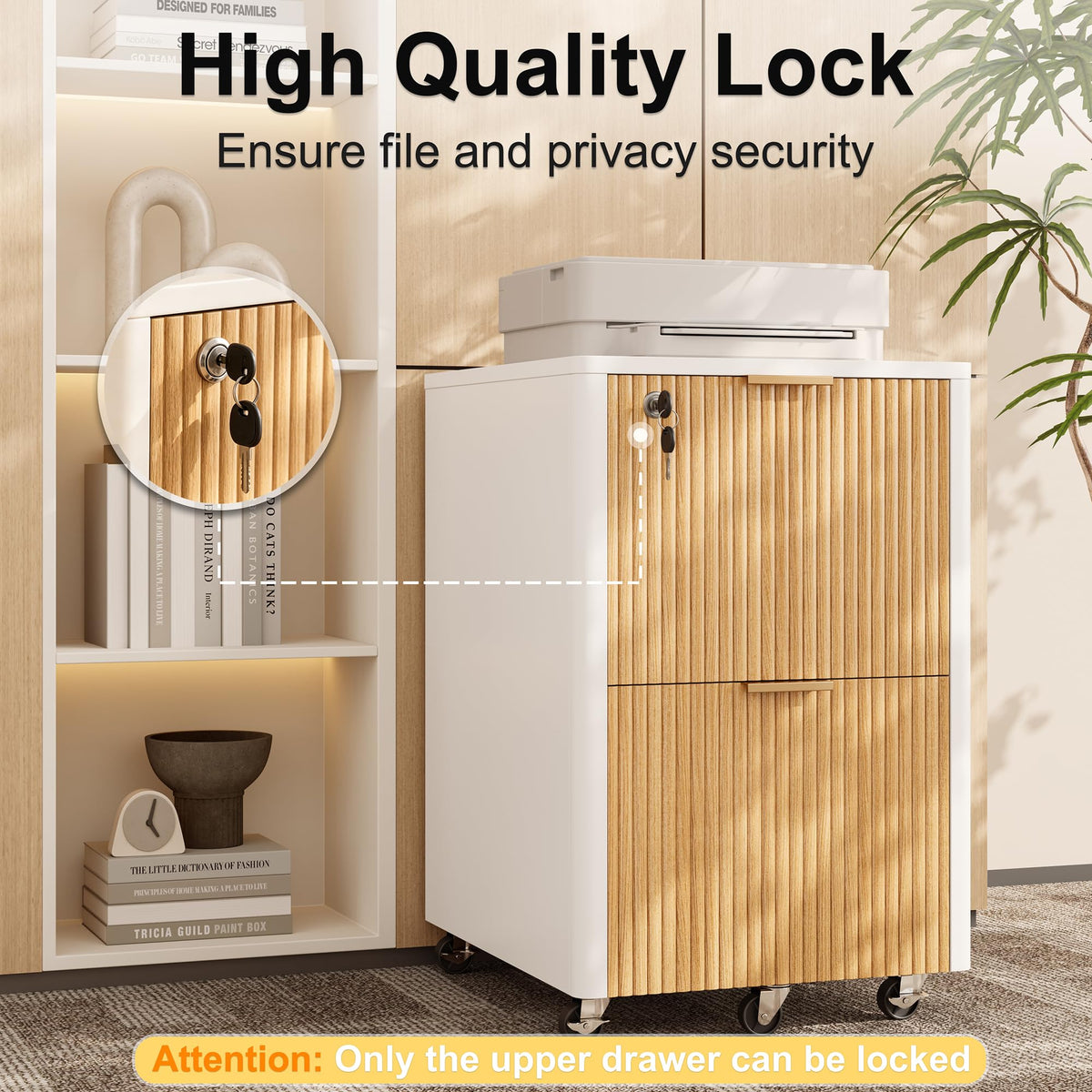 2 Drawer Wooden Mobile File Cabinet with Lock P6247