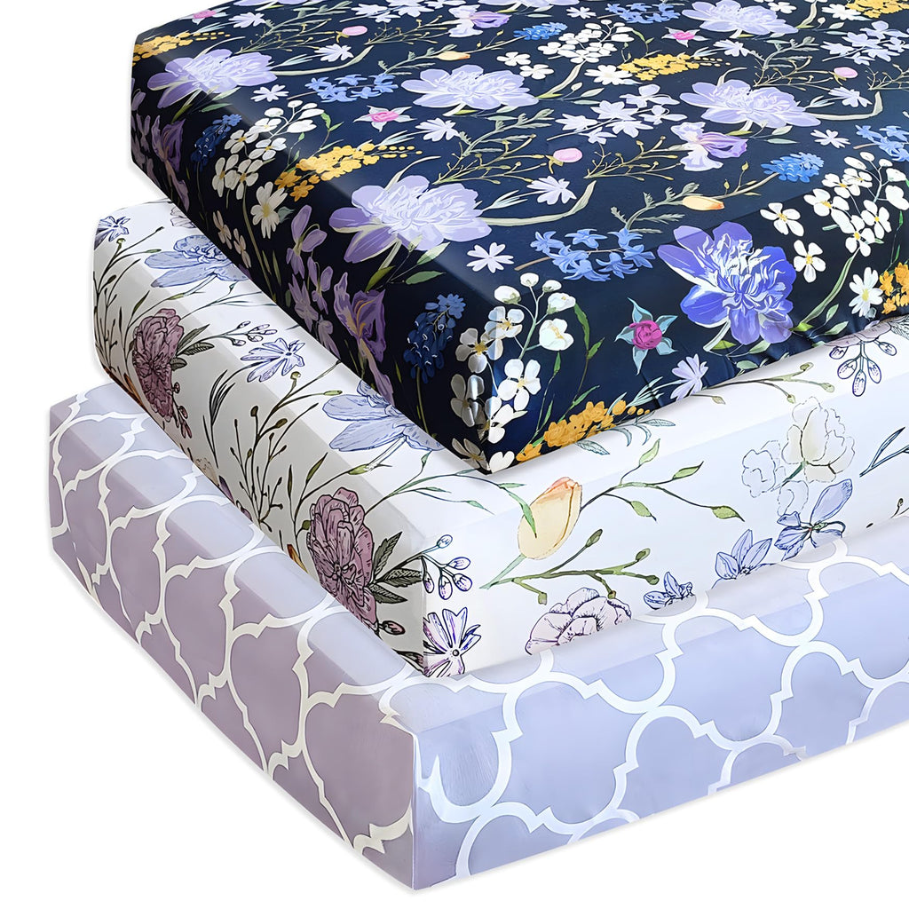 Soft Floral Crib Sheets 3 Pack 28'' X 52'' Fitted Microfiber Violet W33529
