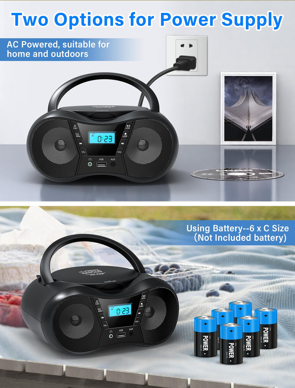 Portable Boombox CD Player with Bluetooth I187
