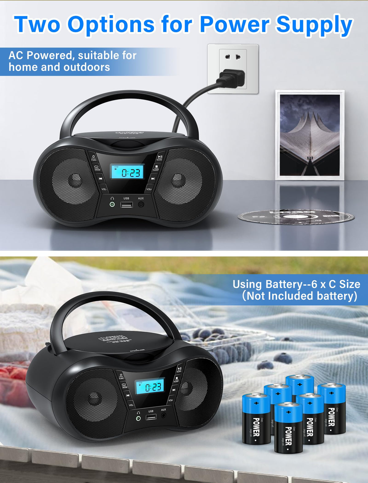 Portable Boombox CD Player with Bluetooth I187