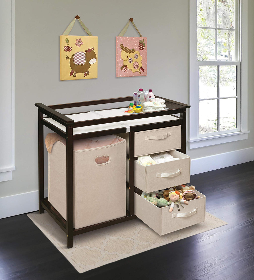 Baby Changing Table with Laundry Hamper and 3 Storage Drawers B89970