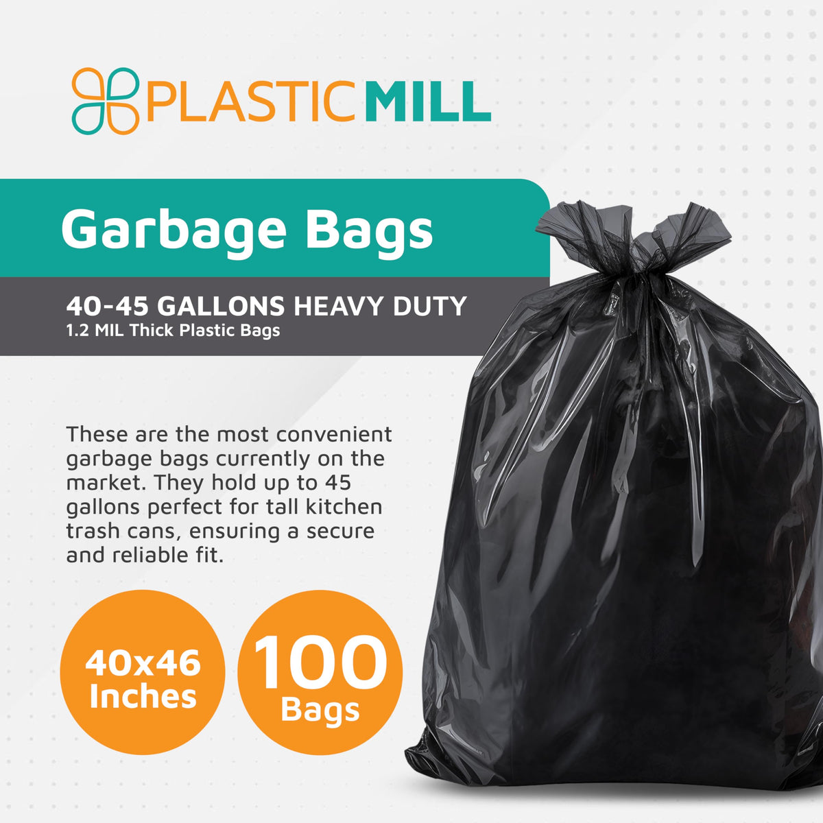 Heavy Duty Black 40-45 Gallon Trash Bags 100-Count O58326