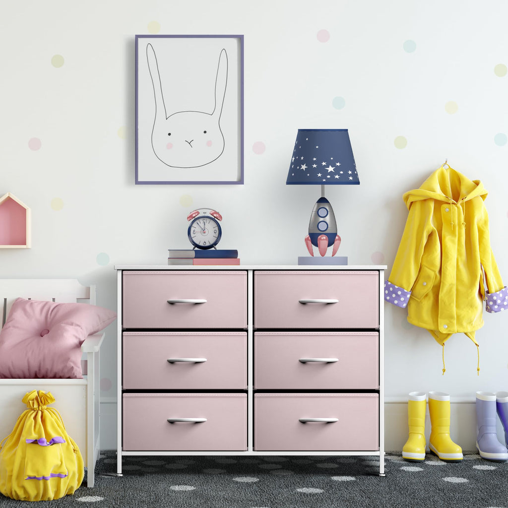 Pink 6 Drawer Fabric Dresser C31068