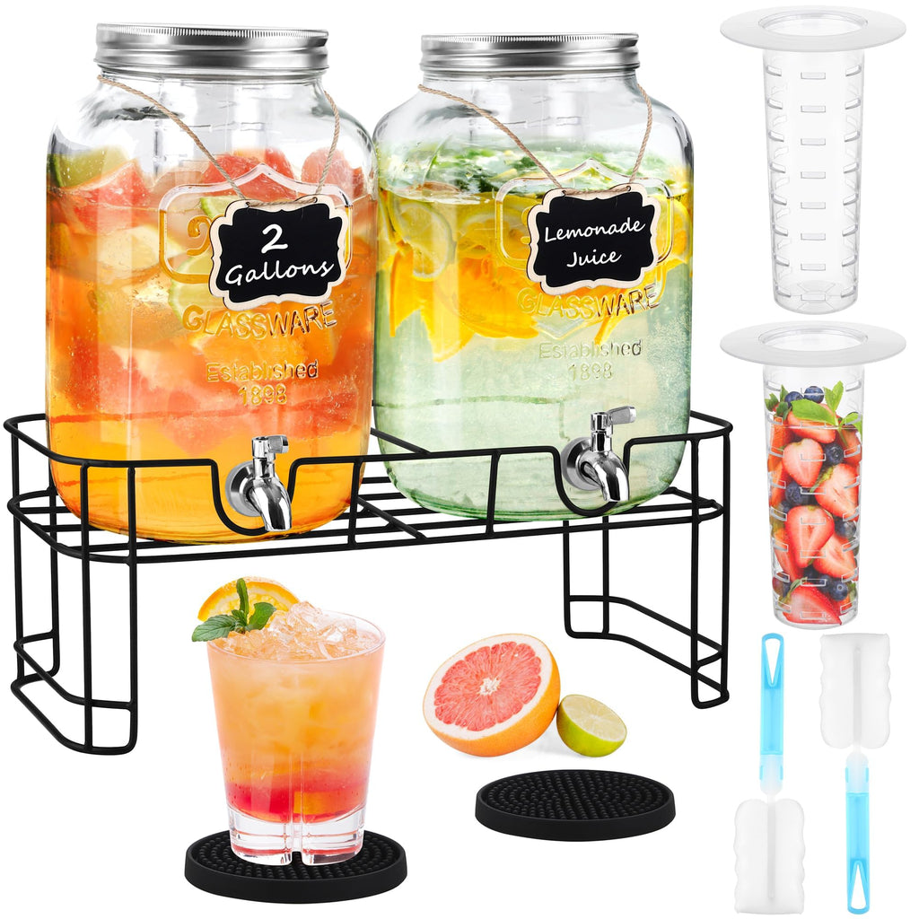 2 Pcs 2 Gallon Glass Beverage Dispenser with Stand D25712