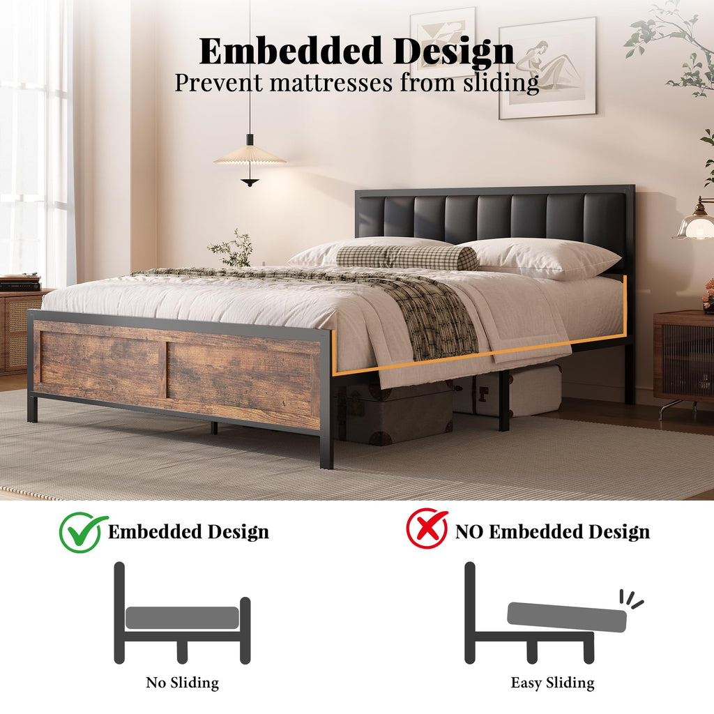 Full Size Metal Bed Frame with Headboard and Footboard Q4173