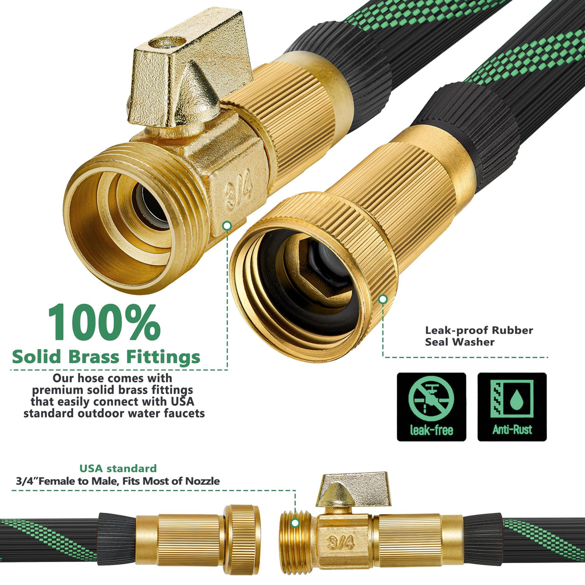 100FT Lightweight Garden Hose with 10-Pattern Nozzle T108