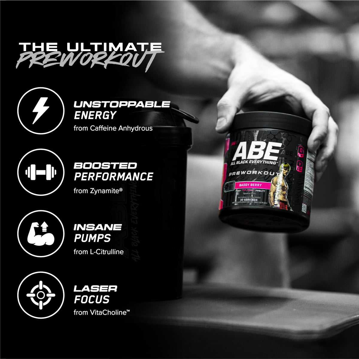 Black Pre-Workout Powder 350mg Caffeine 30 Servings I511991