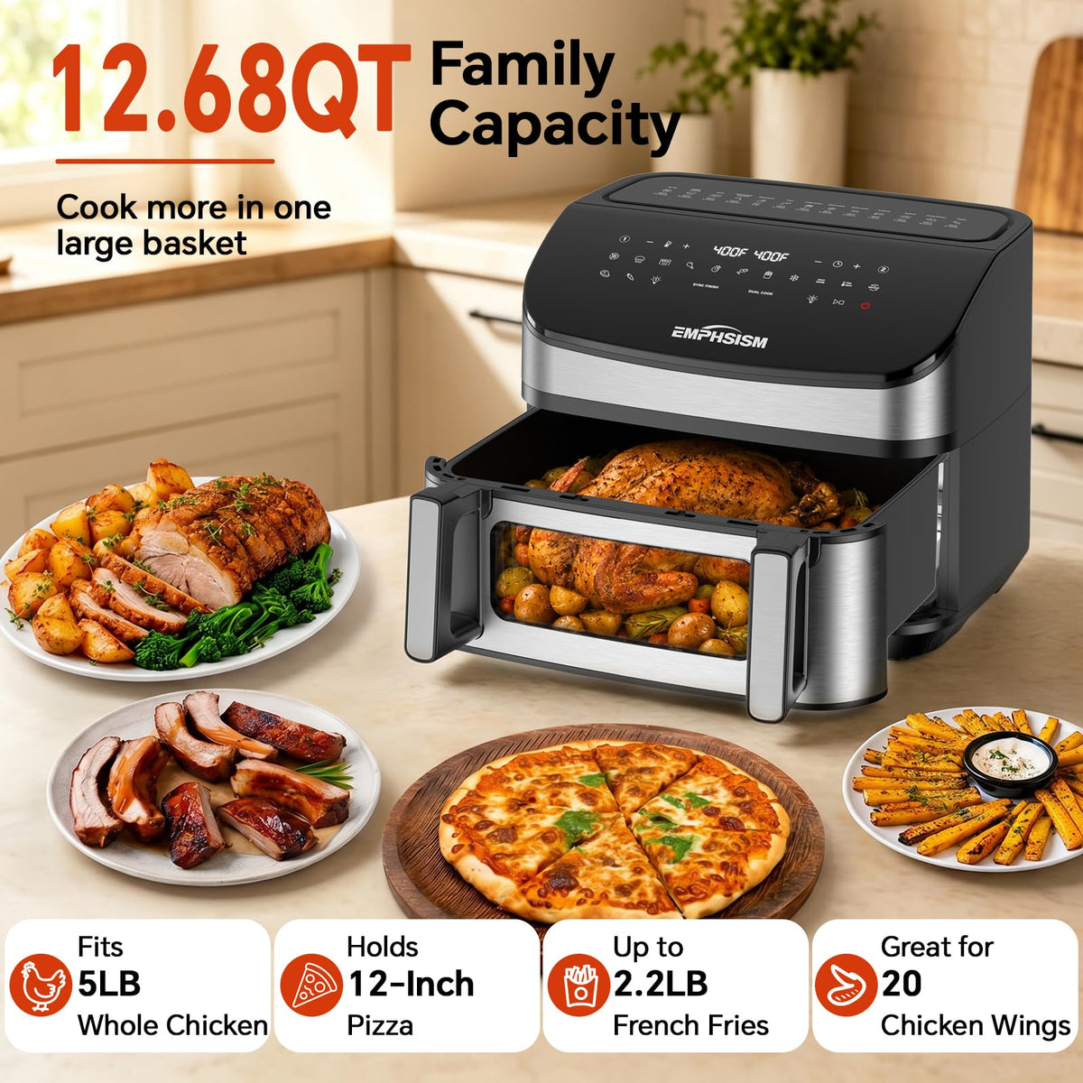 12QT Dual Zone Air Fryer with Viewing Window H9963