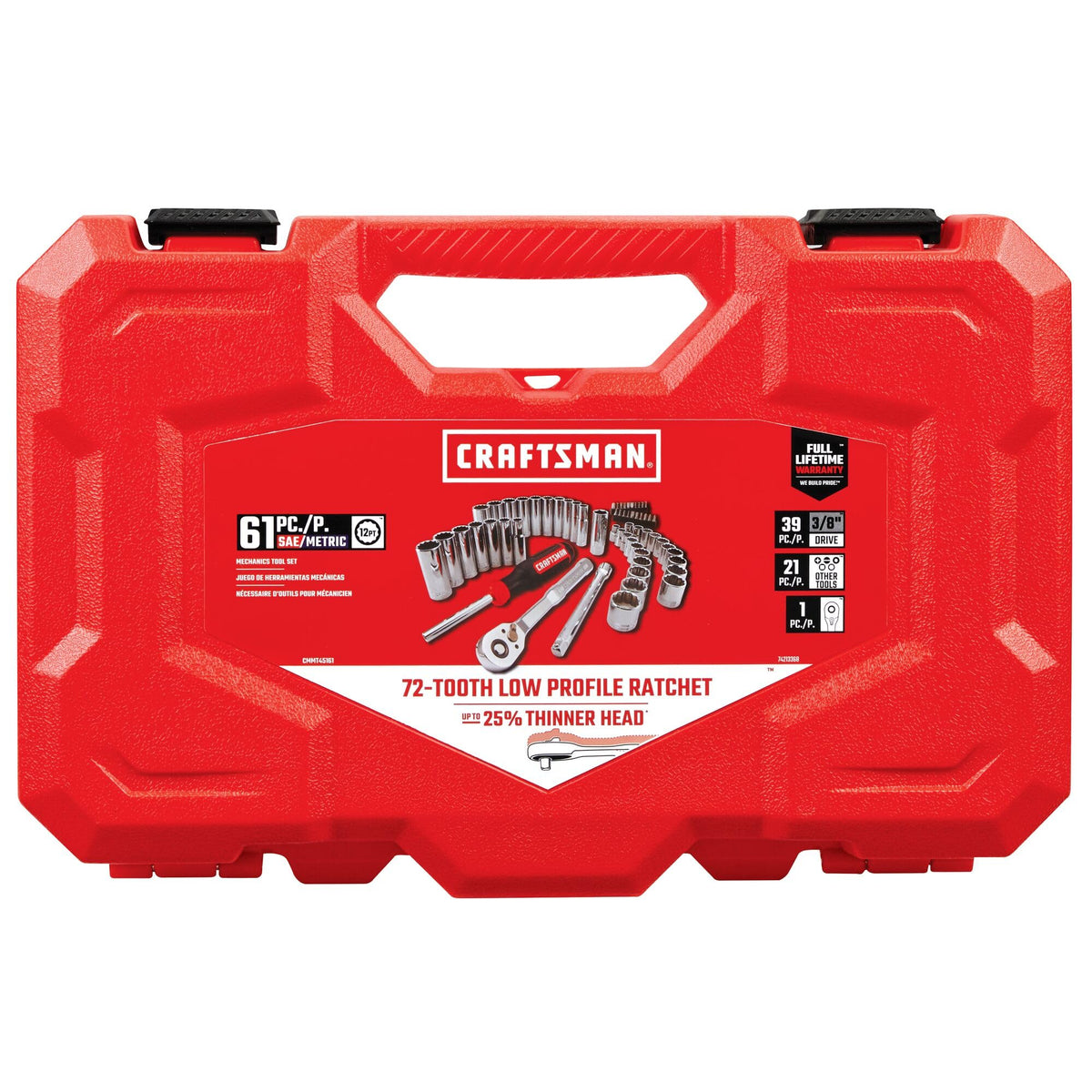 Mechanics Tool Set, 3/8 Inch Drive, 61 Piece V124