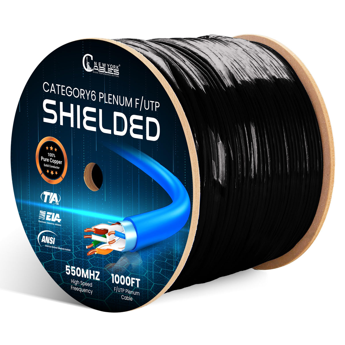 Cat6 Shielded Plenum Cable 1000FT Solid Bare Copper Ethernet Cable P242383