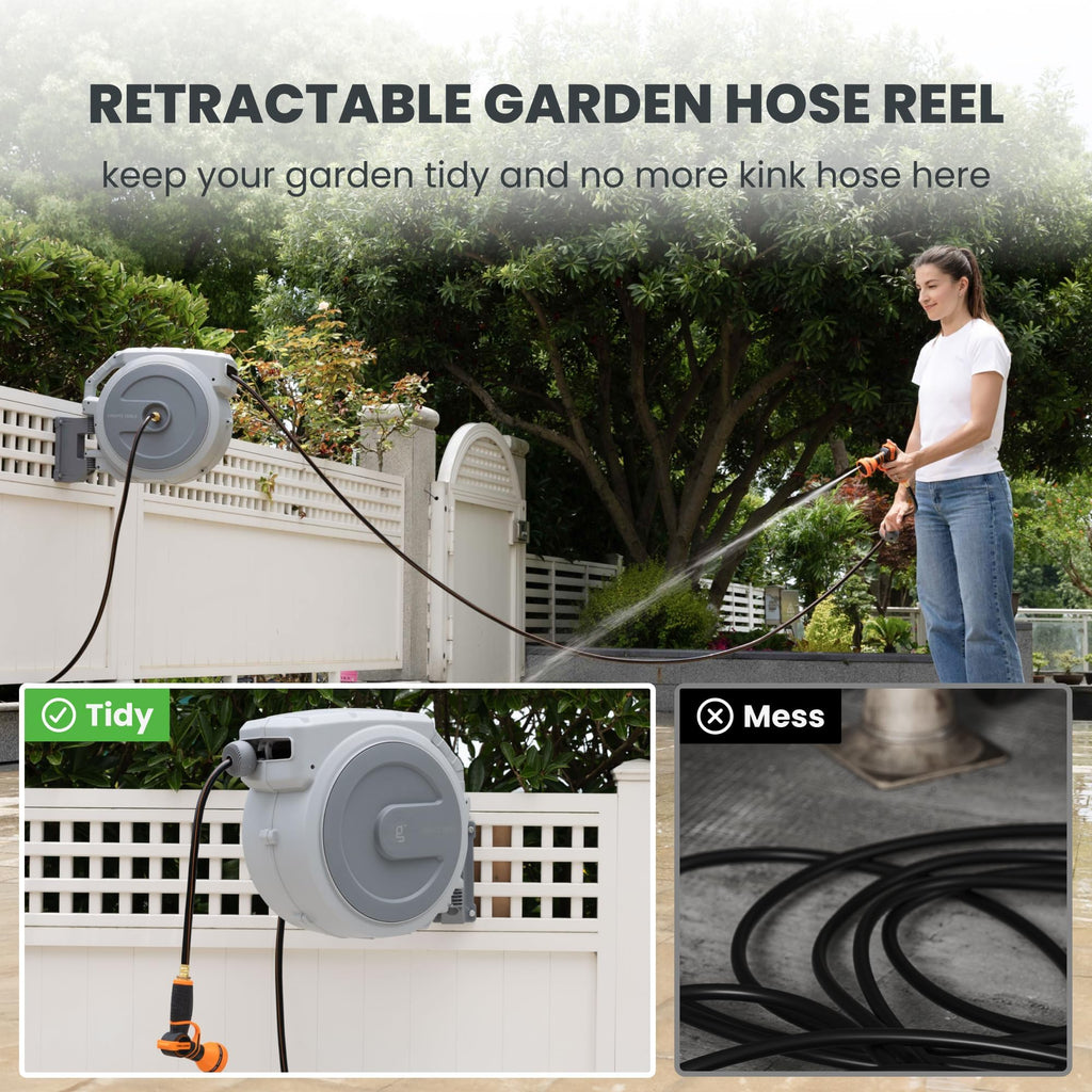 Retractable Garden Hose Reel 1/2" 130FT Wall Mount Light Grey P11888