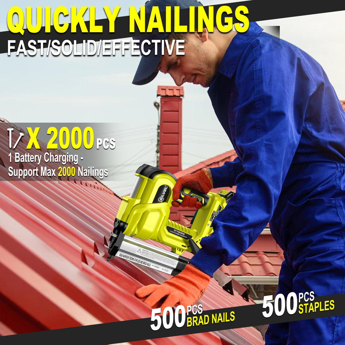 2" Cordless Brad Nailer, 2-in-1 21V Electric Brad Nailer with Battery J85140