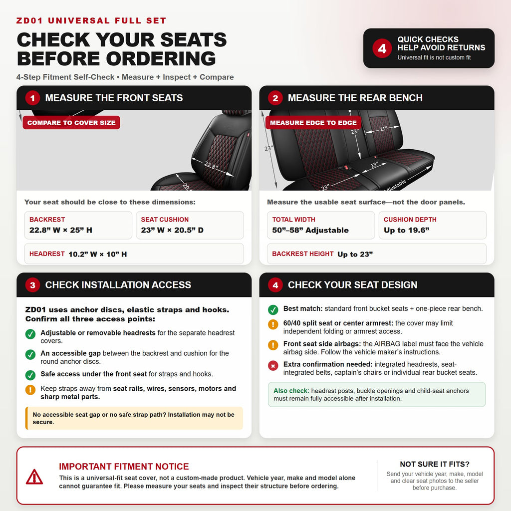 Black and Red Thick Nappa Leather Car Seat Covers Set of 2 Z234951