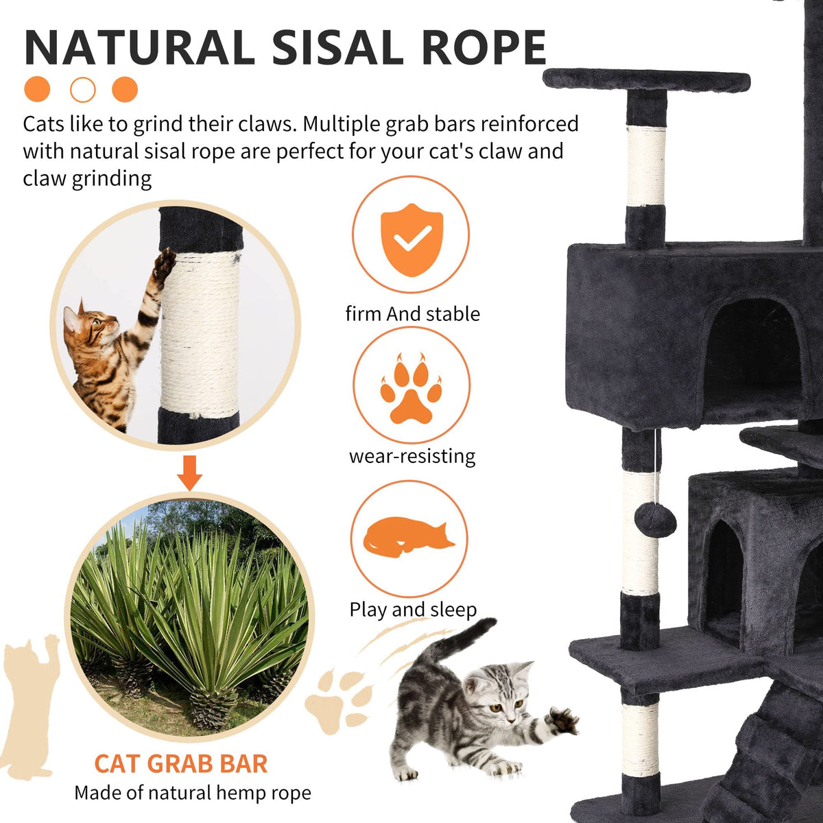 70 Inch Multi-Level Cat Tree with Scratching Post, Condo, Plush Perch I211389