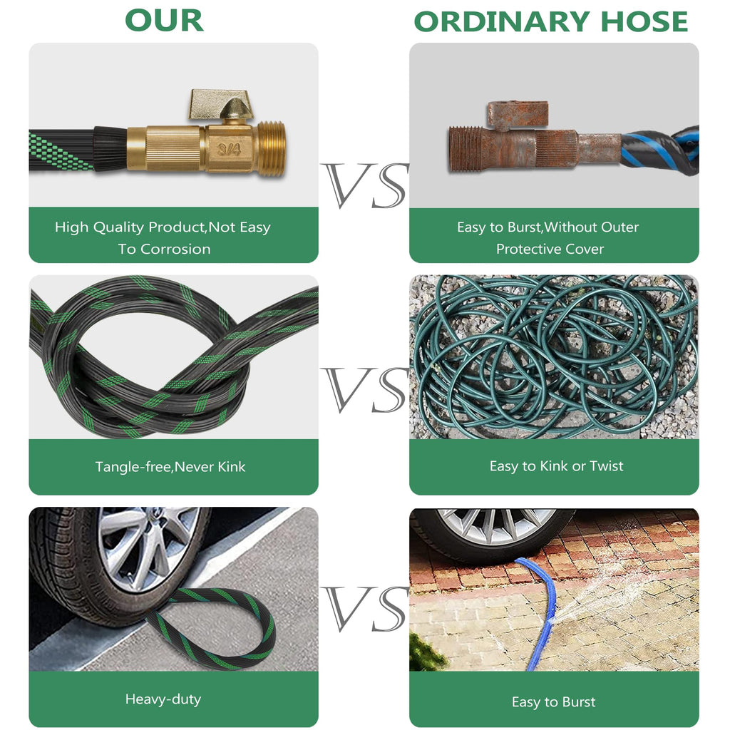 100FT Lightweight Garden Hose with 10-Pattern Nozzle T108