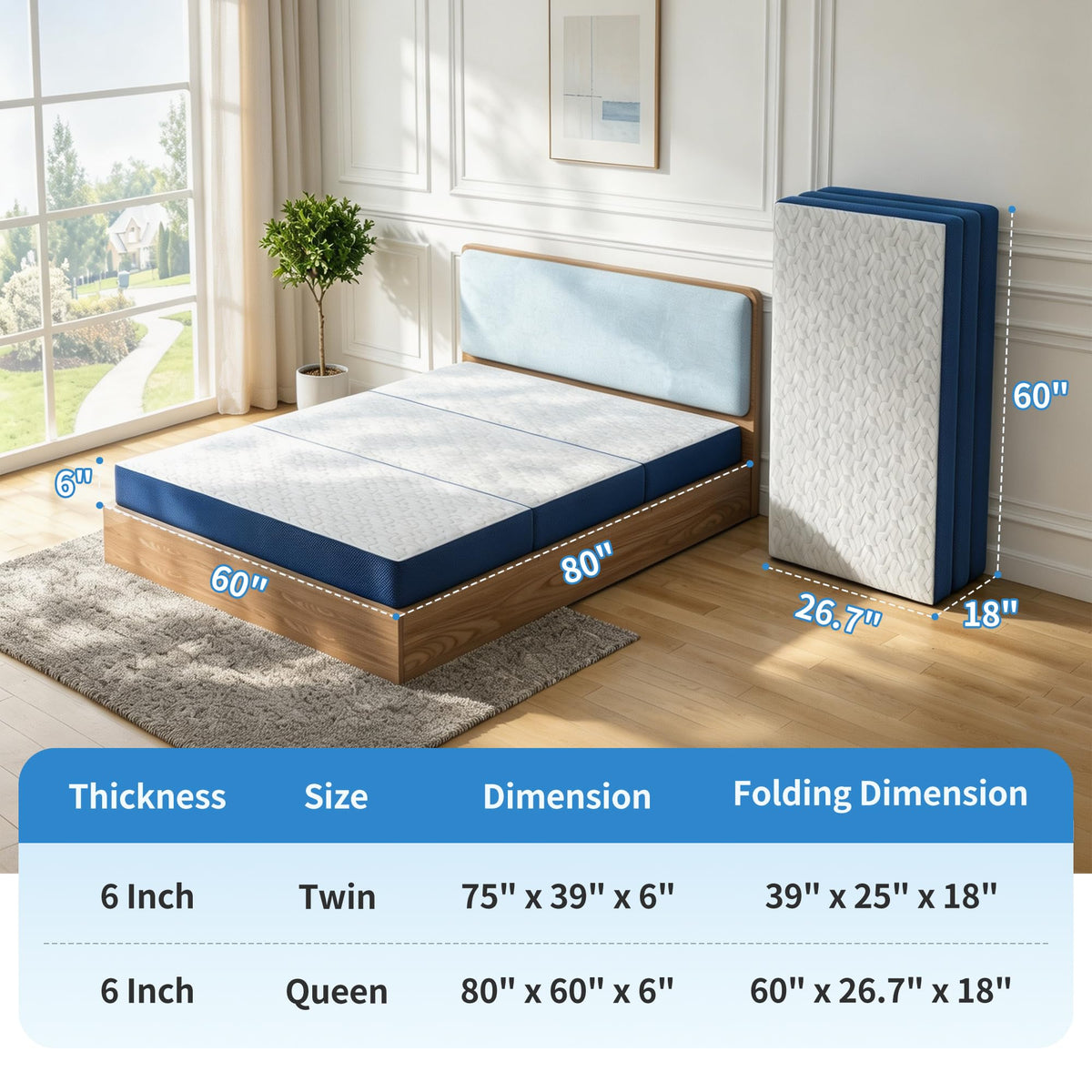 Queen 6 Inch Foldable Gel Memory Foam Mattress W607183