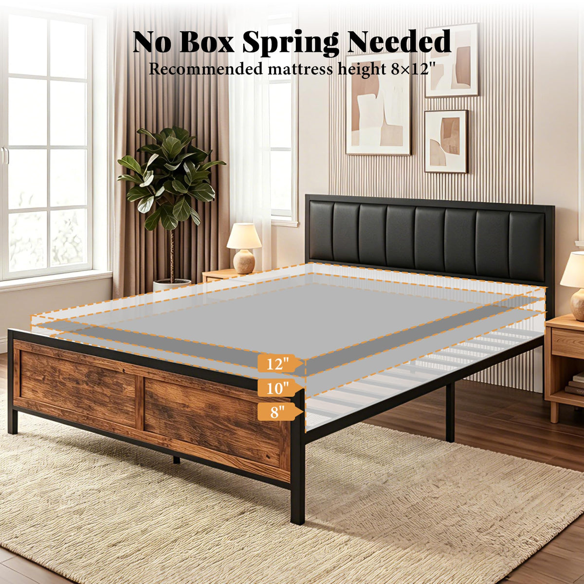 Full Size Metal Bed Frame with Headboard and Footboard Q4173