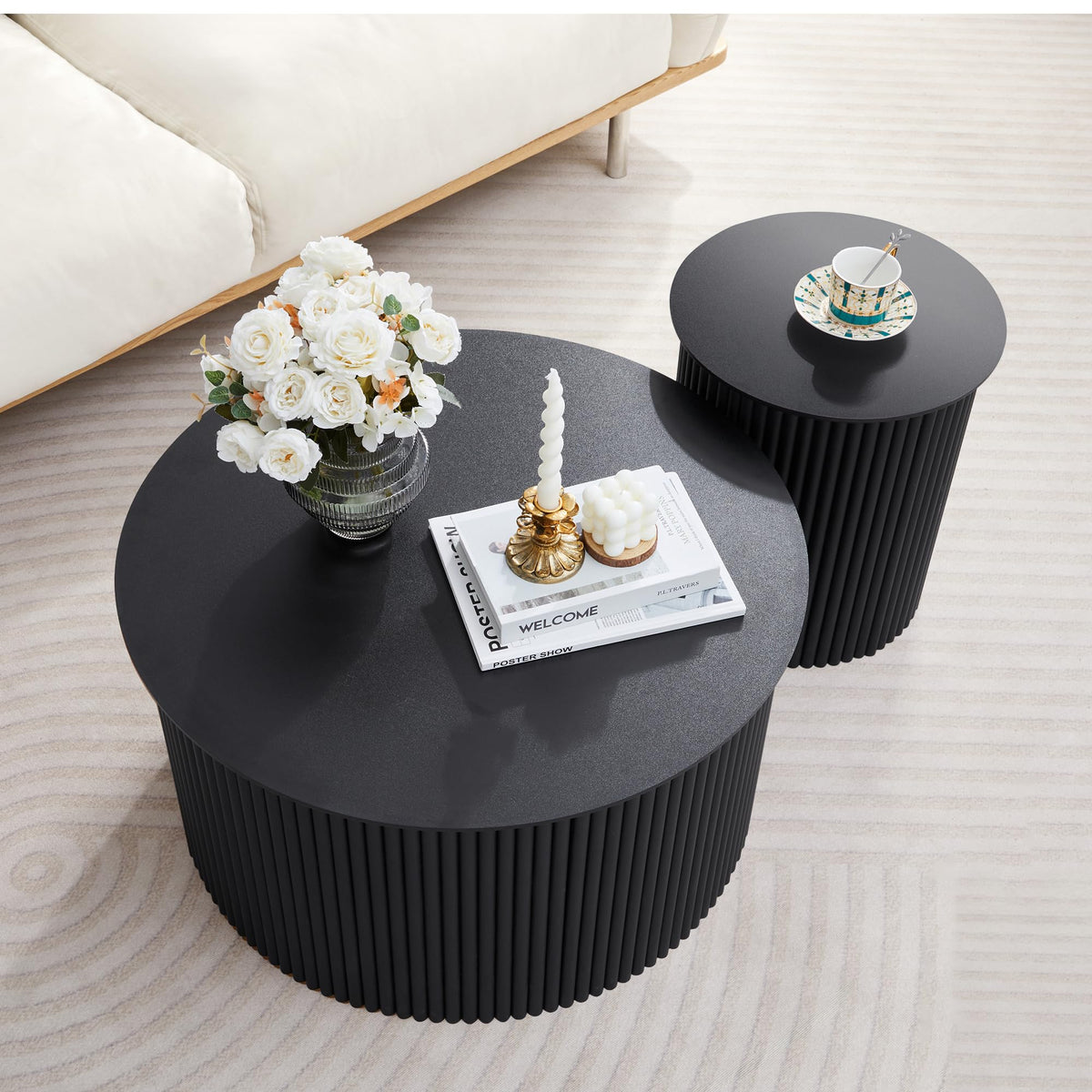 Fluted Round Nesting Coffee Table Set of 2 B980815