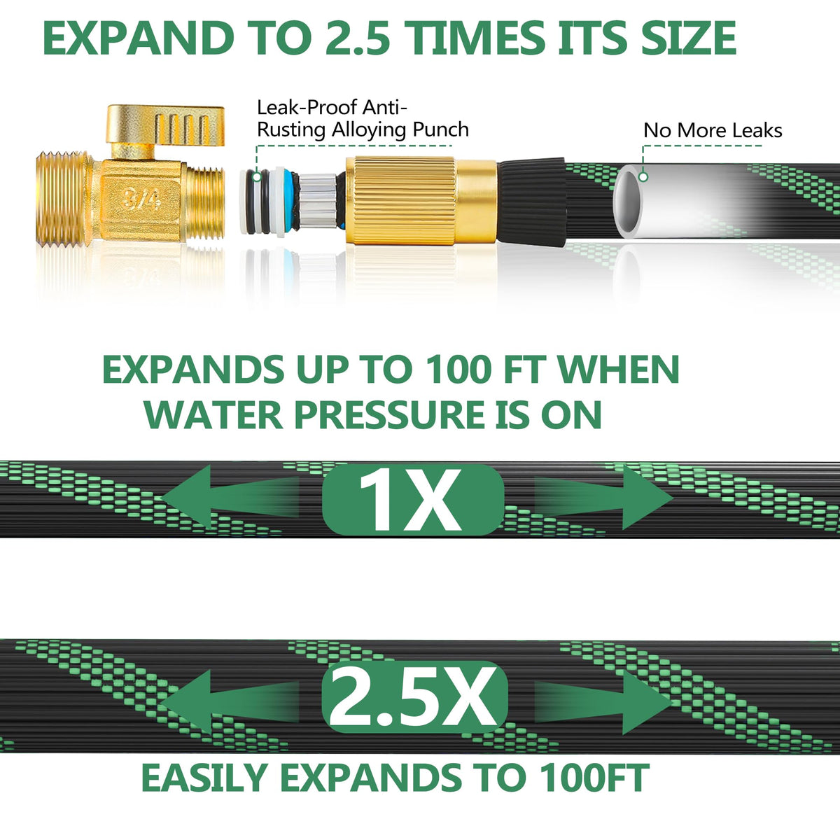 100FT Lightweight Garden Hose with 10-Pattern Nozzle T108