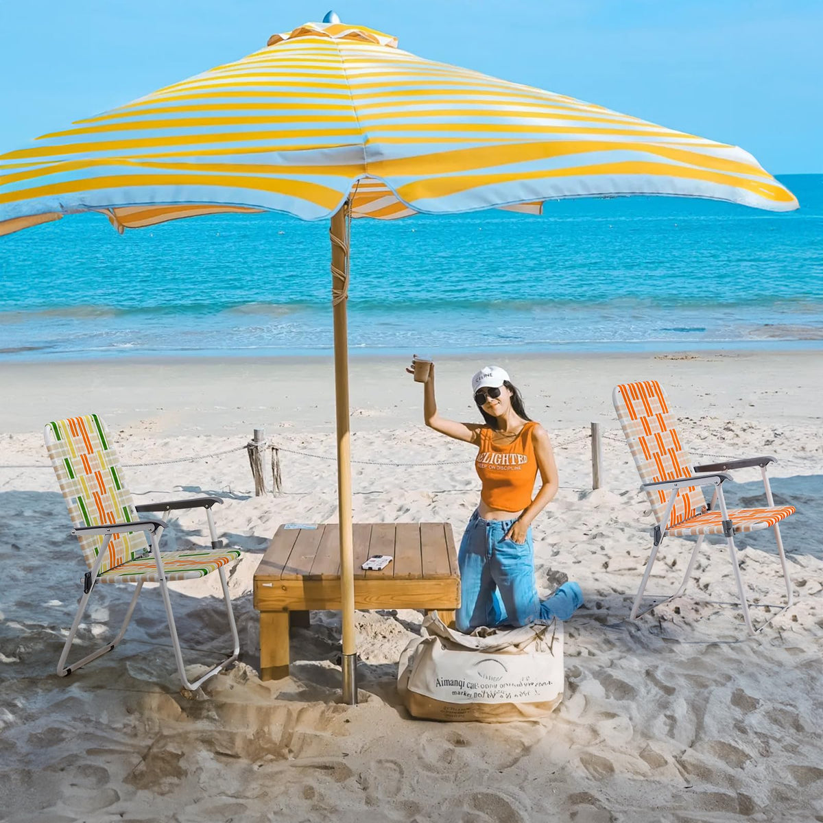 2 Pcs Lightweight Folding Beach Chairs with Armrests Y7380