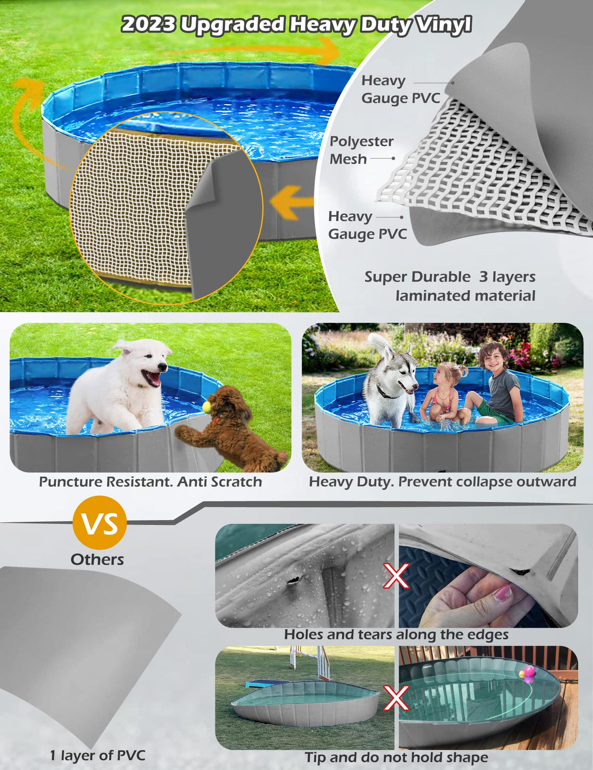 Foldable Dog Pet Bath Pool Collapsible 48" Grey R702