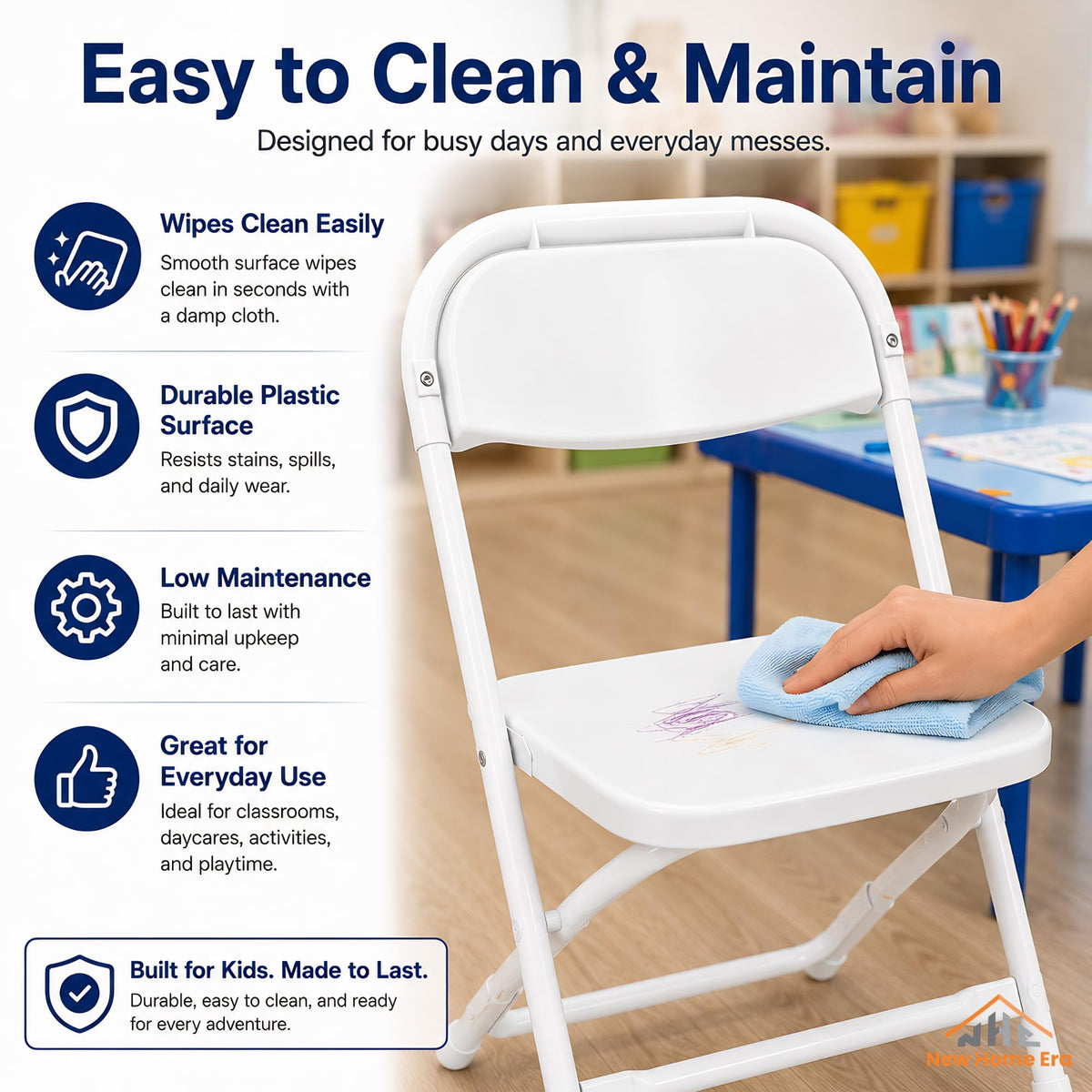 White Kids Plastic Folding Chair with Steel Frame J85137