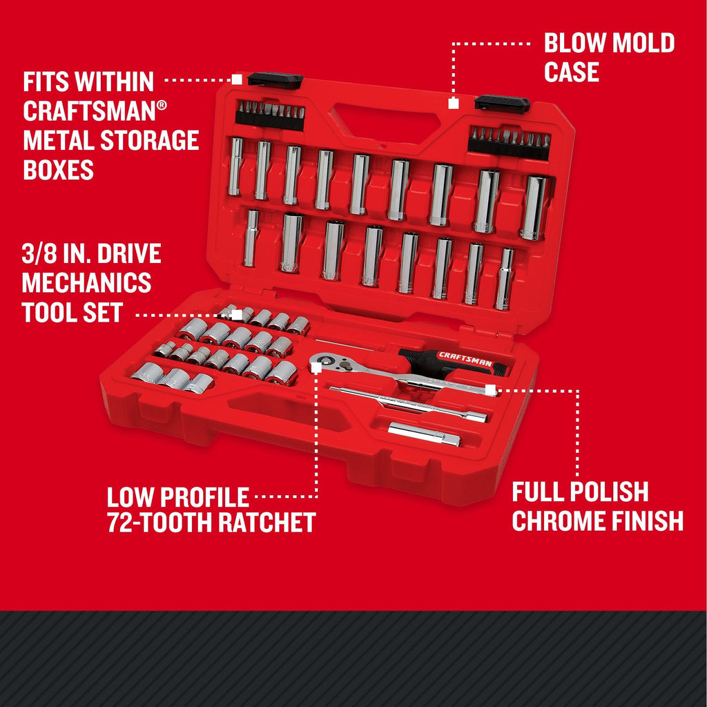 Mechanics Tool Set, 3/8 Inch Drive, 61 Piece V124