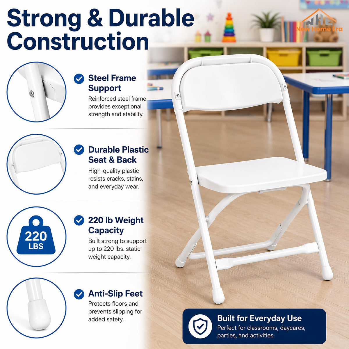 White Kids Plastic Folding Chair with Steel Frame J85137