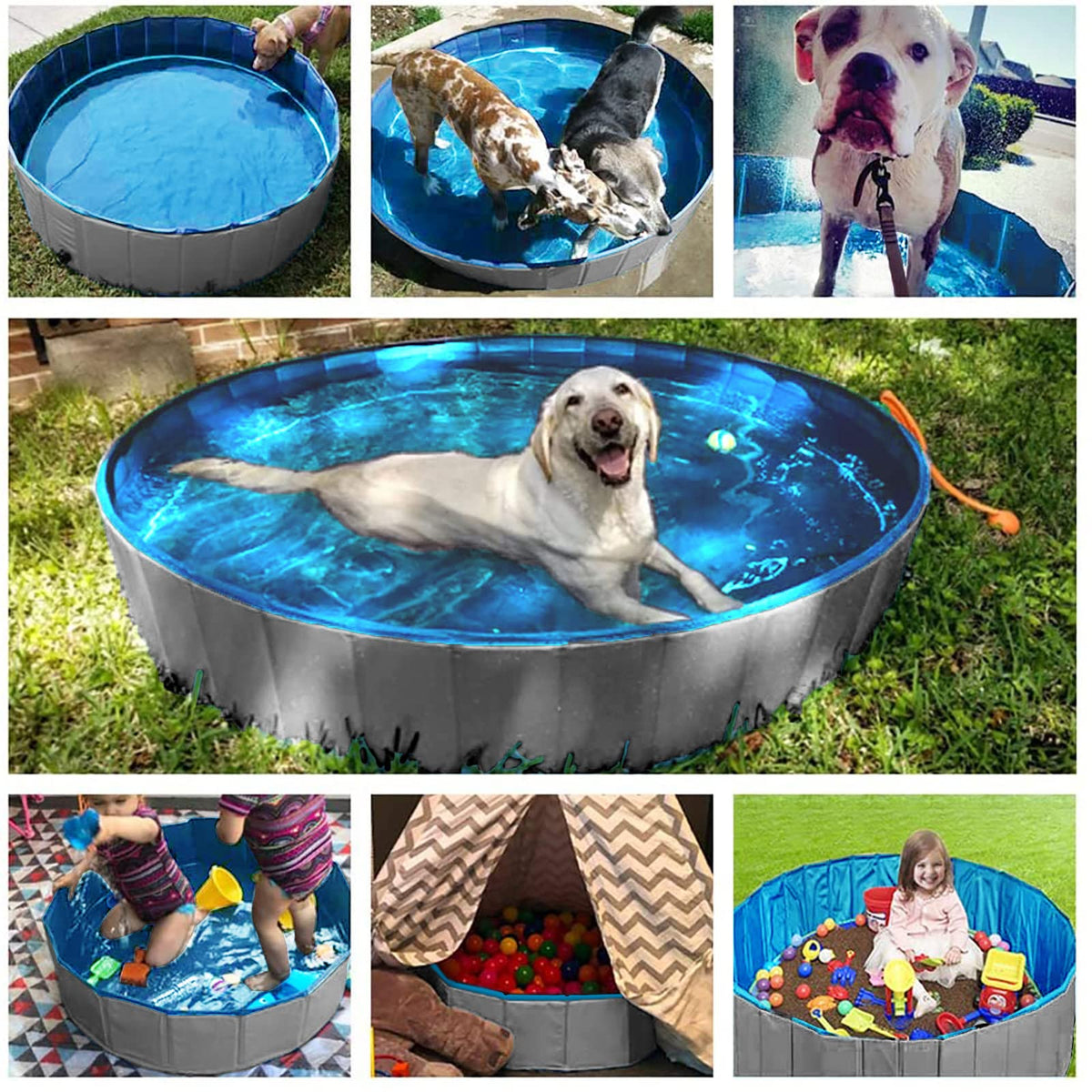Foldable Dog Pet Bath Pool Collapsible 48" Grey R702